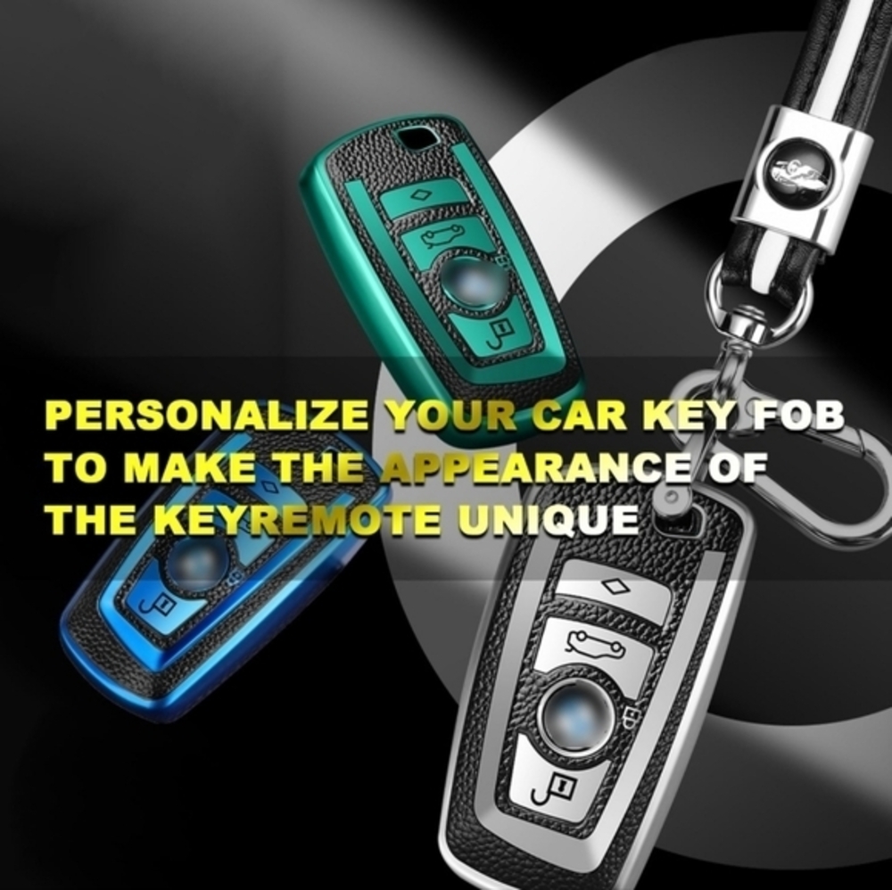 BMW Remote Key Fob Cover Shell with Key Chain Blue - Picture 7 of 10